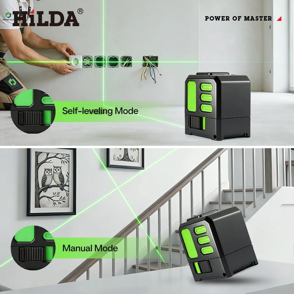 HILDA Laser Level Green 2 Lines Level Ip55 15M Self-Leveling Horizontal & Vertical Cross Super Powerful Measuring Tools ﻿