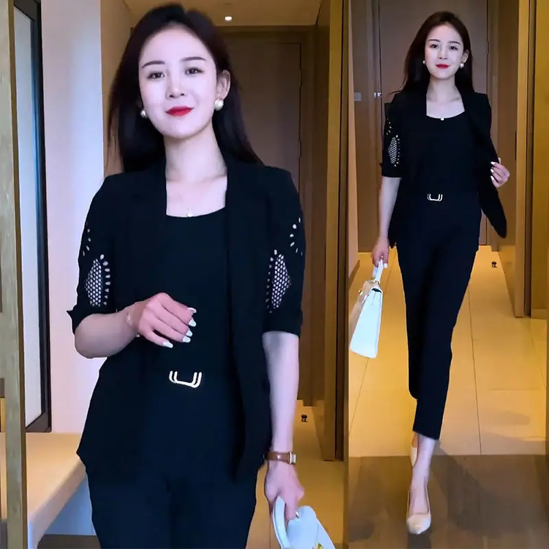 Spring/Summer Fashion Set for Women 2024 Korean Edition High End Elegant Workplace Age Reducing Elegant Women\'s Three Piece Set