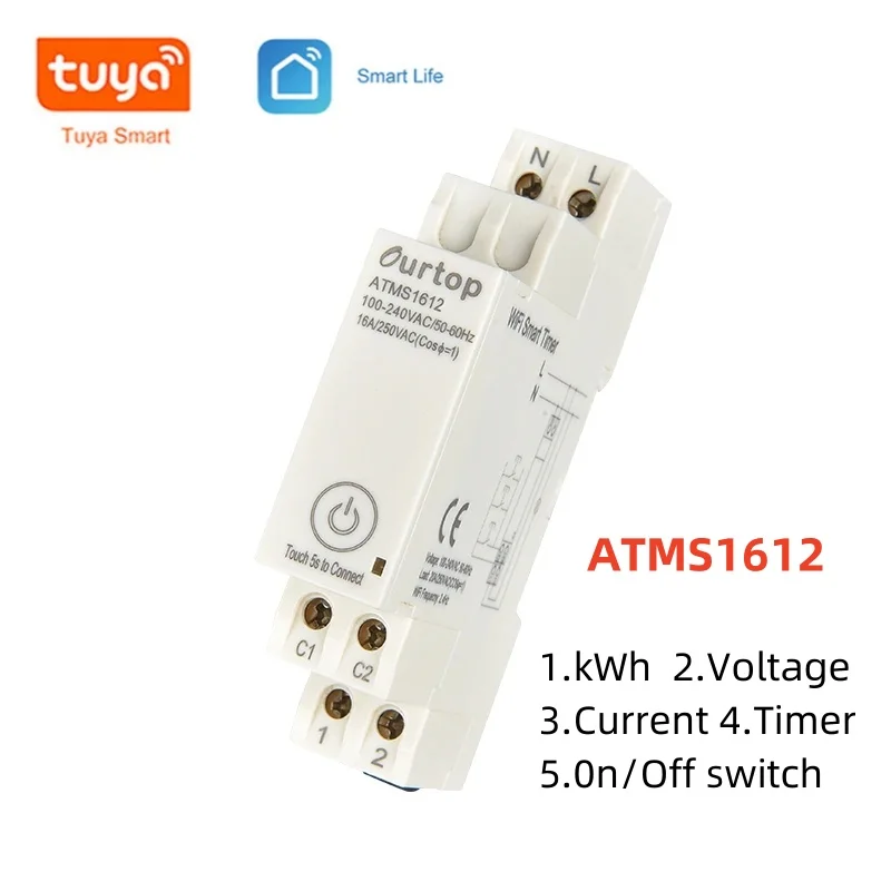Wifi Smart Time Switch Tuya App Timer Medidor de Eletricidade 16a 250vac Atms1612