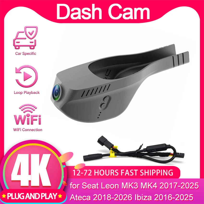 Dashcam für Seat Leon MK3 MK4 2017-2025, Dashcam für Seat Ateca 2018-2026, Auto-DVR für Seat Ibiza 2016-2025, OEM-Stil