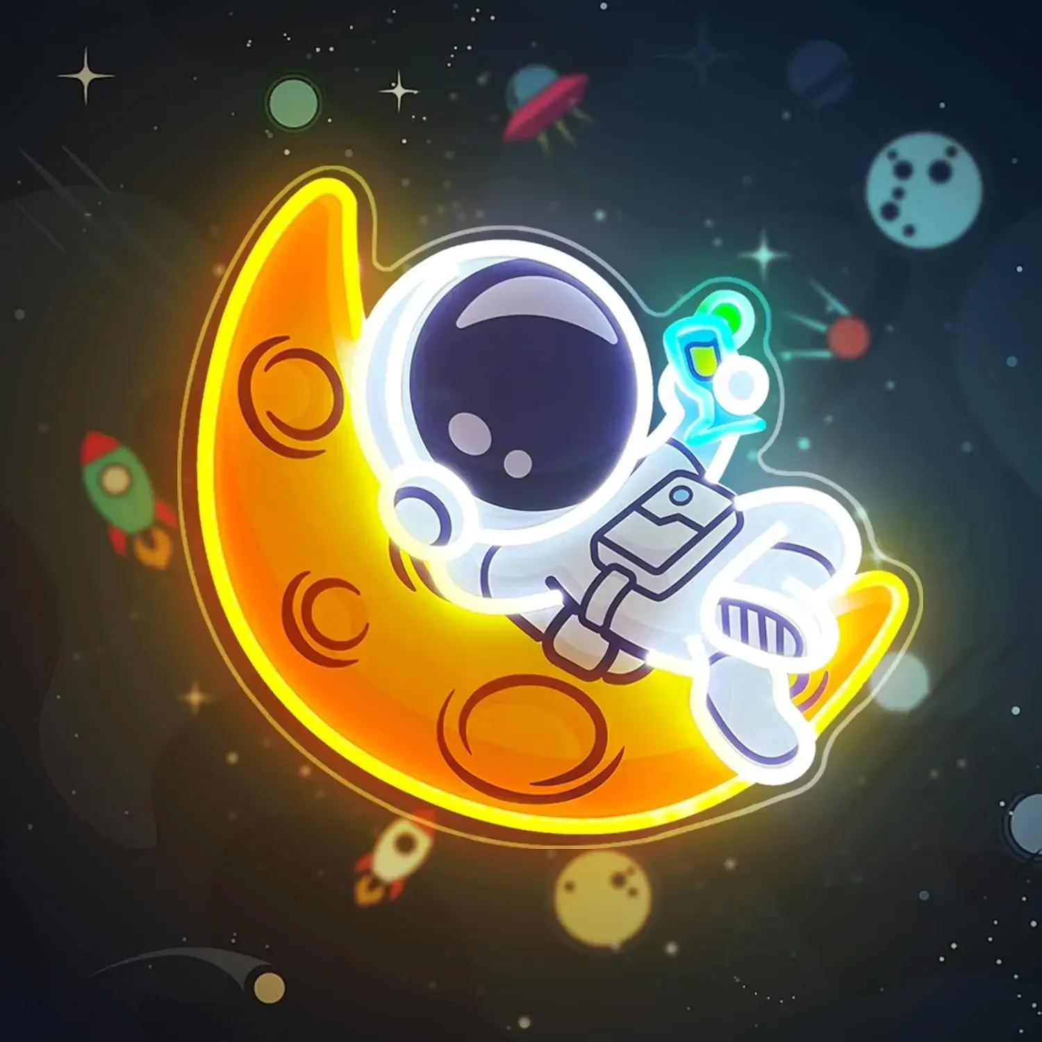 Astronaut Moon Neon Sign LED Wall Art USB Powered Acrylic Glow Lamp Space Theme Decor Home Bedroom Kids Room Party  Light