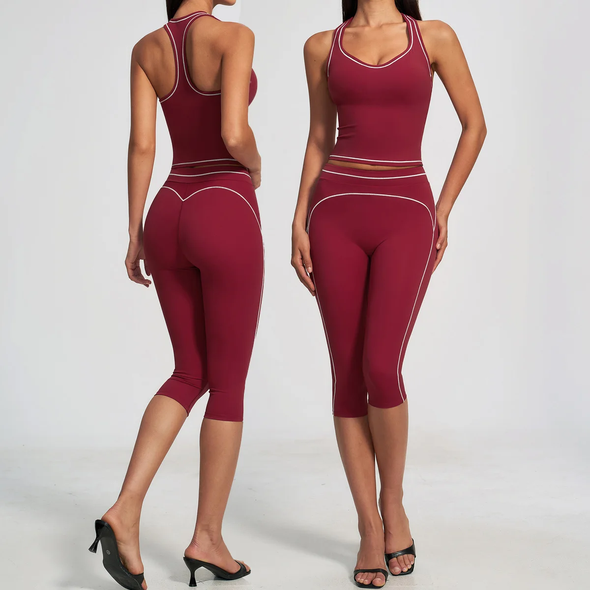 2PCS Yoga Suit Women Tracksuit Sports Bra Mid-length Pants Outfit Gym Set Fitness Running Workout Clothes Push Up Sportswear