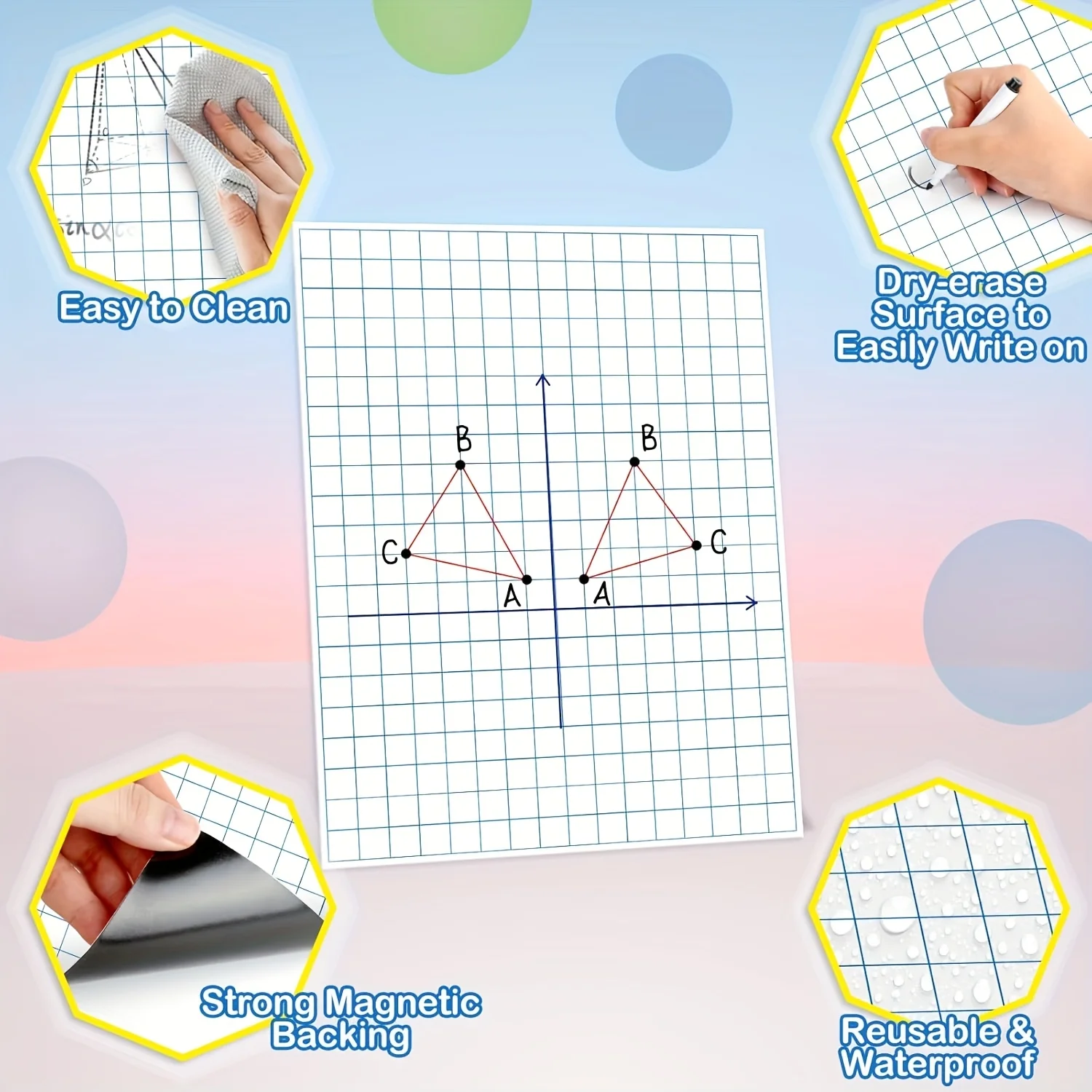 Large Magnetic Grid Writing Board, 21.5 X 16.5, Digital Chart Drawing Whiteboard, Powerful Magnetic Surface