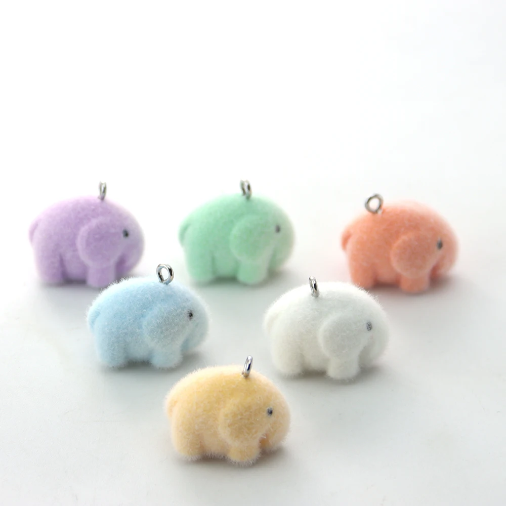 30Pcs 3D Flocking Resin Elephant Charms Plush Doll Pendant for Necklace Bracelet Earring Keychain DIY Making Jewelry Accessories