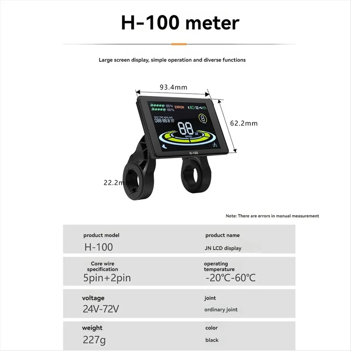 

(AD10) H-100 Electric Bike LCD Display Dashboard SM5+2PIN+20A 36V/48V Sine Wave Controller for Mountain Bike Modification Kit