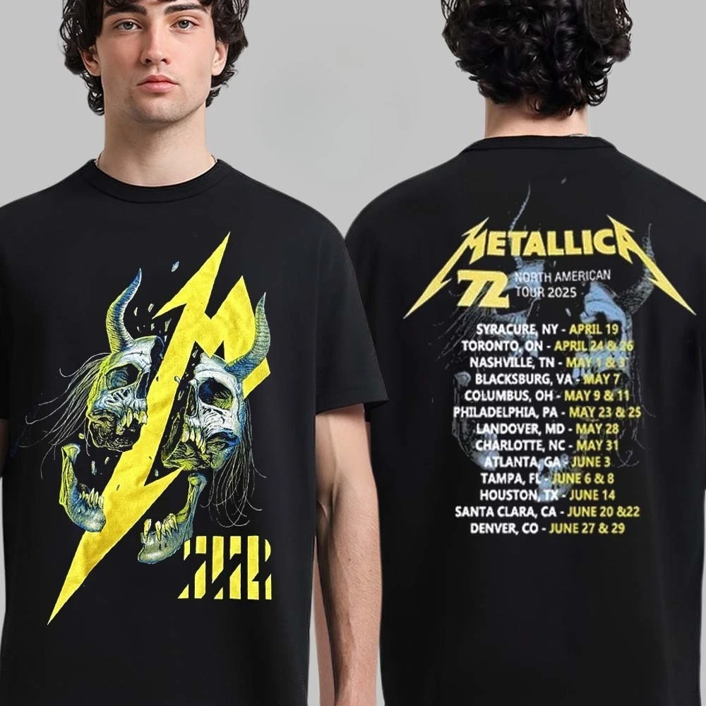 

Metallica M72 World Tour 2025 Merch Ktulu Двусторонняя футболка унисекс из чистого хлопка для мужчин и женщин Y2k Повседневные готические уличные футболки