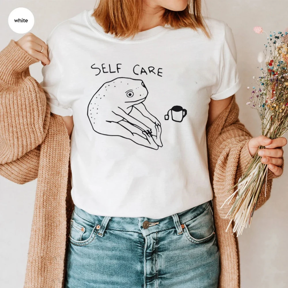 Self Care Frog T-shirt Tee Top Frog Animal Lover Funny Cool Retro Positive Vibes Mental Health Love Gift Healthy Mind Tshirt Top