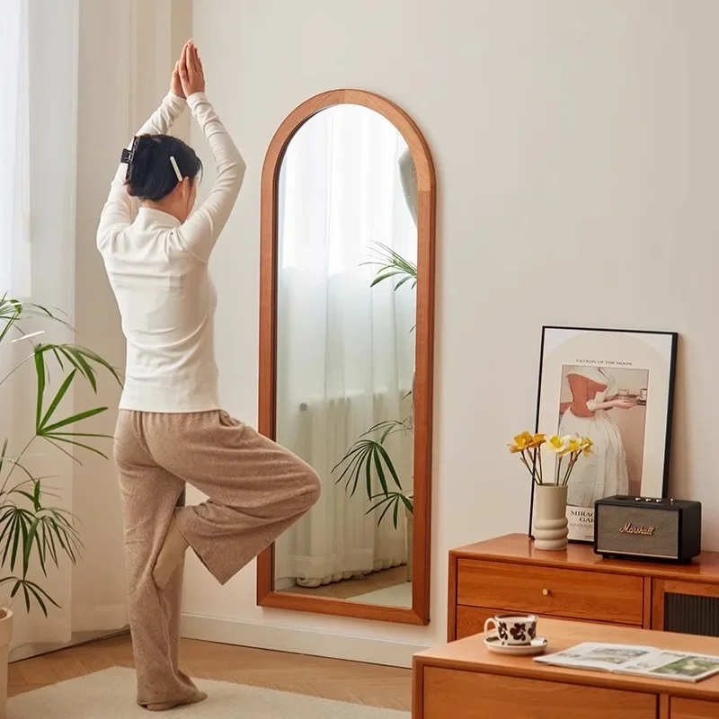 Literary retro solid wood full-length mirror cherry wood full-length mirror arched floor fitting mirror