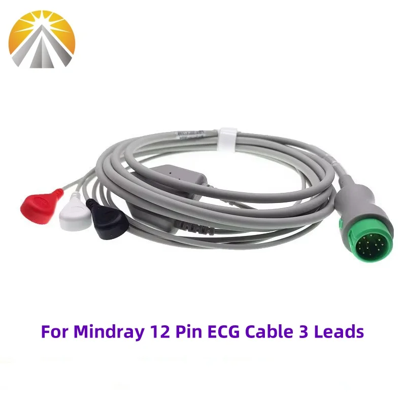 For Mindray Patient Monitor 12 Pin ECG Cable Beneview T5 T6 T8 One Piece 3 Leads or 5 Leadwires Snap Grabber or Veterinary Clip