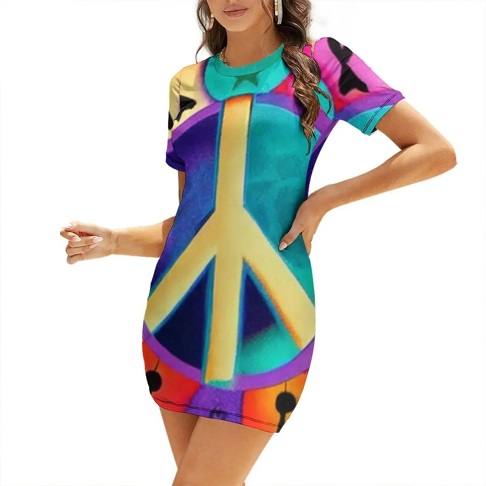 

Groovy Peace Sign Short-Sleeved Dress Beachwear dress women summer luxury dresses