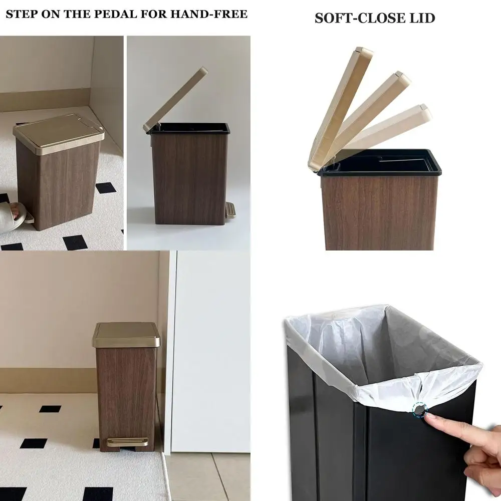 

15L Slim Plastic Trash Bin with Lid, Foot Pedal & Touch Top for Home, Bathroom, Kitchen, Office, and Bedroom