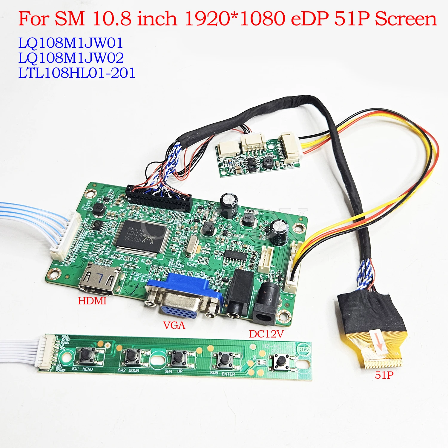 

Для 10,8-дюймового 1920*1080 LQ108M1JW01 LQ108M1JW02 LTL108HL01 Плата контроллера ЖК-дисплея HDMI VGA Плата драйвера ЖК-дисплея eDP 4 полосы 51 контактов FPC