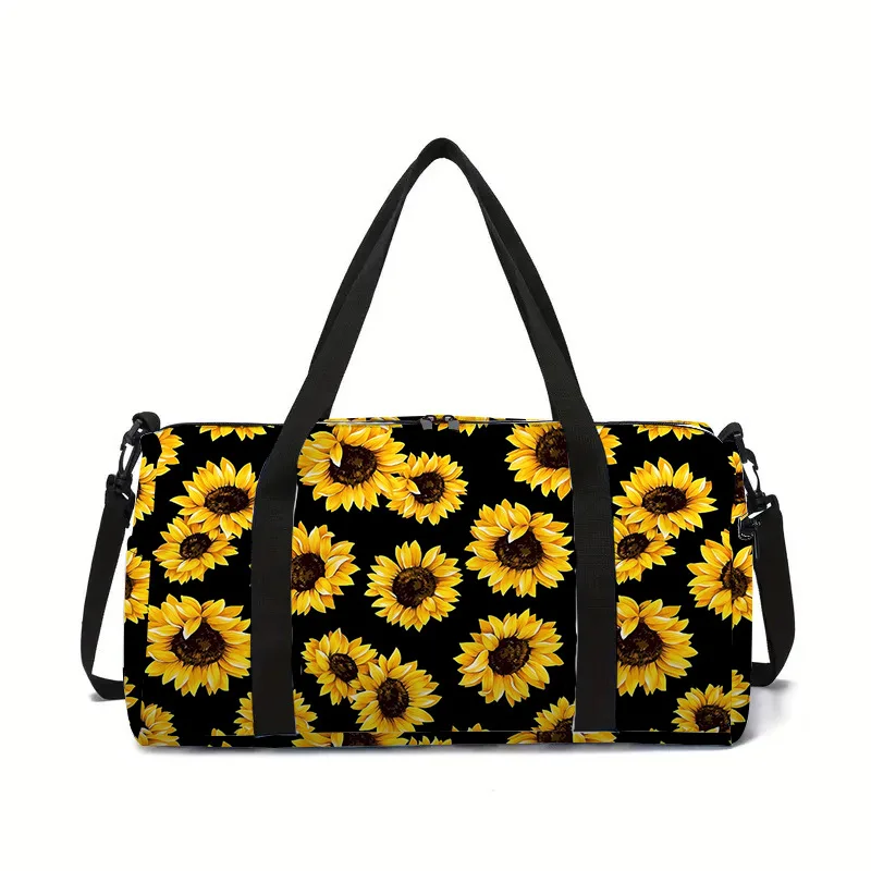

flower grass leaf sunflower 3D Printed Large Capacity Travel Bags Barrel Shape Crossbody Bag Outdoor Sports Bags Gym Yoga Bag