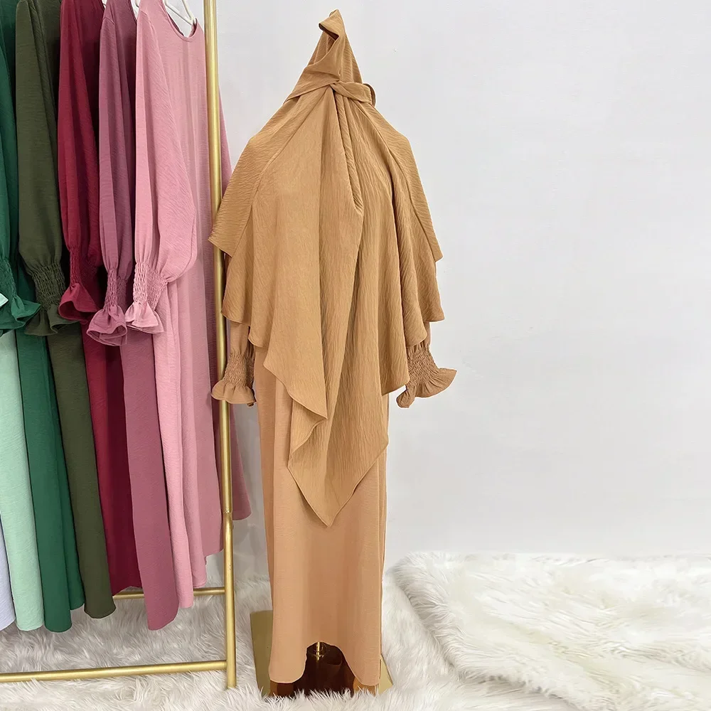 Extra Long Khimar and Abaya Jilbab 2 Piece Set Muslim Woman Prayer Garment Islamic Outfit Ramadan Eid Hijab Dress Dubai Turkey