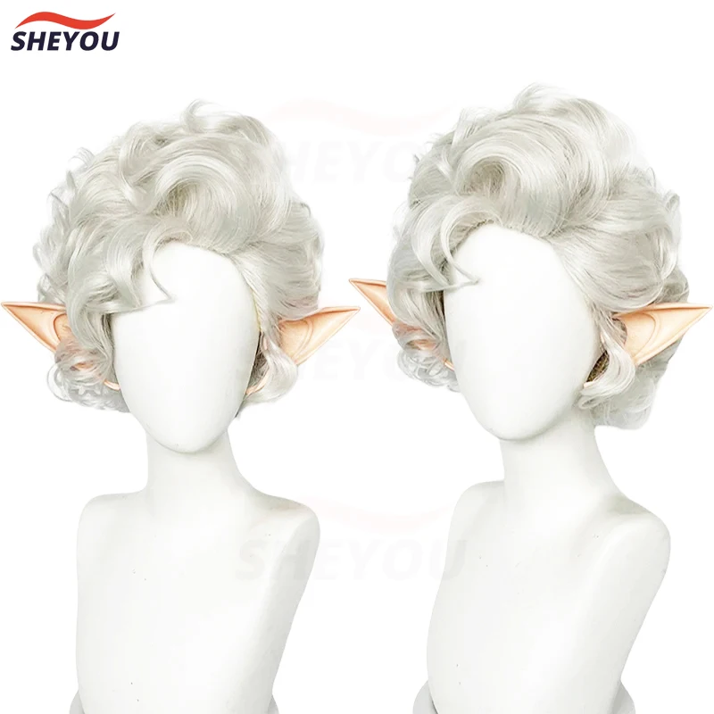 

Astarion Cosplay Wig High Quality Vampire Game Baldur's Gate3 Slivery Short With Ears Heat Resistant Synthetic Hair Wigs+Wig Cap