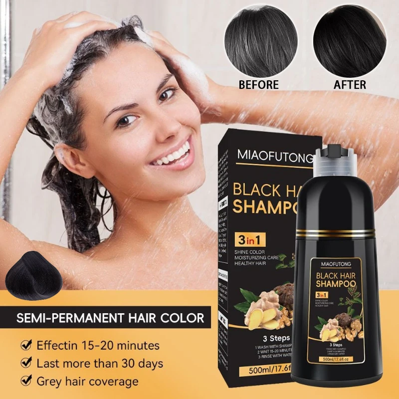 Meidu 3 in 1 Instant Coloring Shampoo Natural Black Color for Men Women Hair Dye Herbal Brown Purple Hair Dye Hair Dye Shampoo