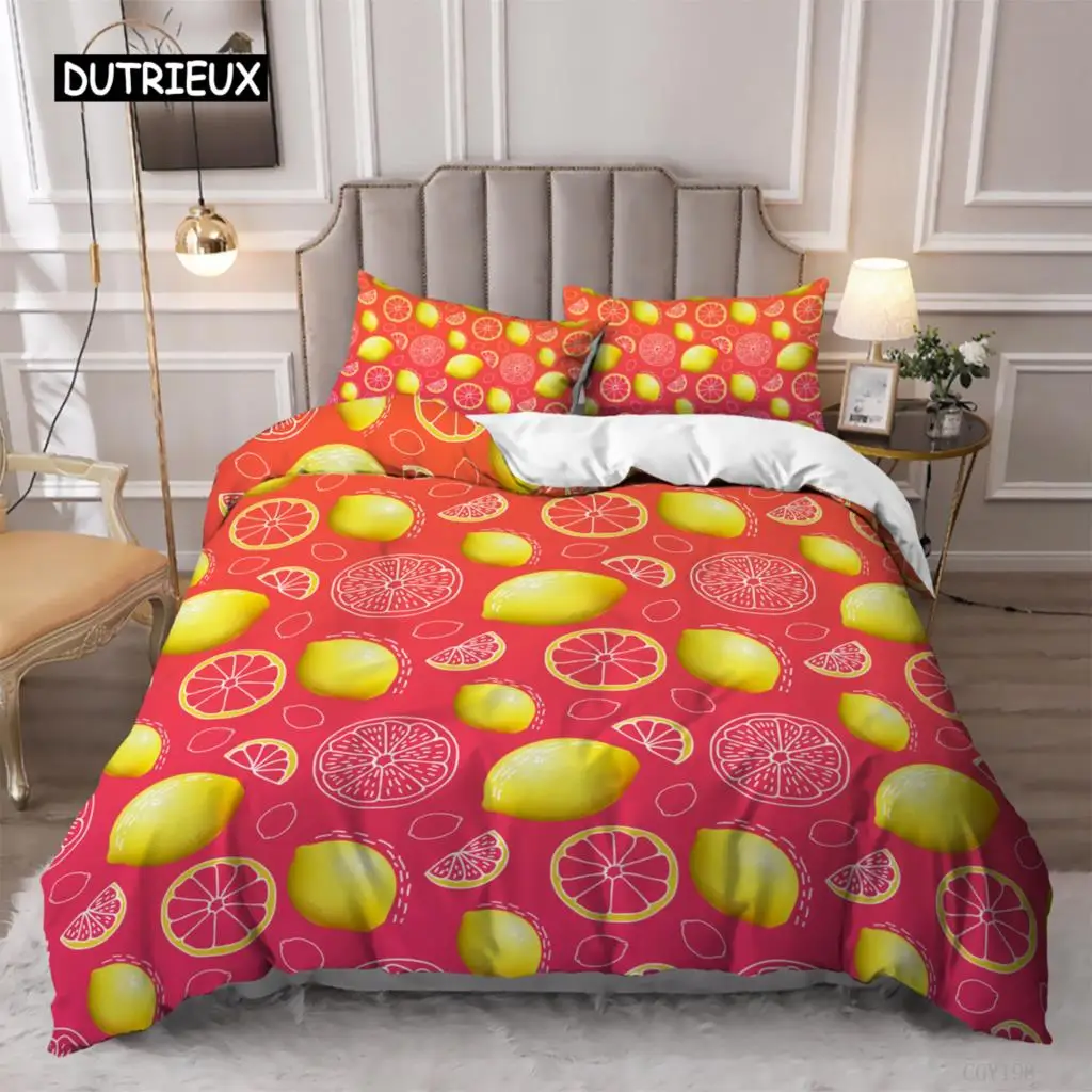 

Fruit Duvet Cover Set Yellow Slice Whole Lemon Fruit Theme Bedding Set For Kids Teens Double Queen King Microfiber Quilt Cover