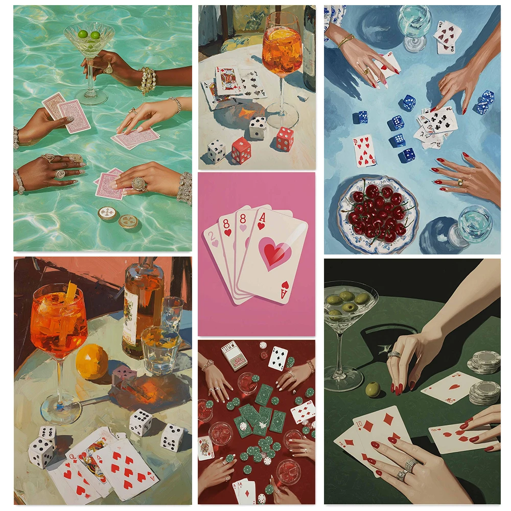 Retro Dice Cards Board Game Posters Poker Night Martini Minimalism Modern Prints Canvas Wall Art Picture Home Living Room Decor