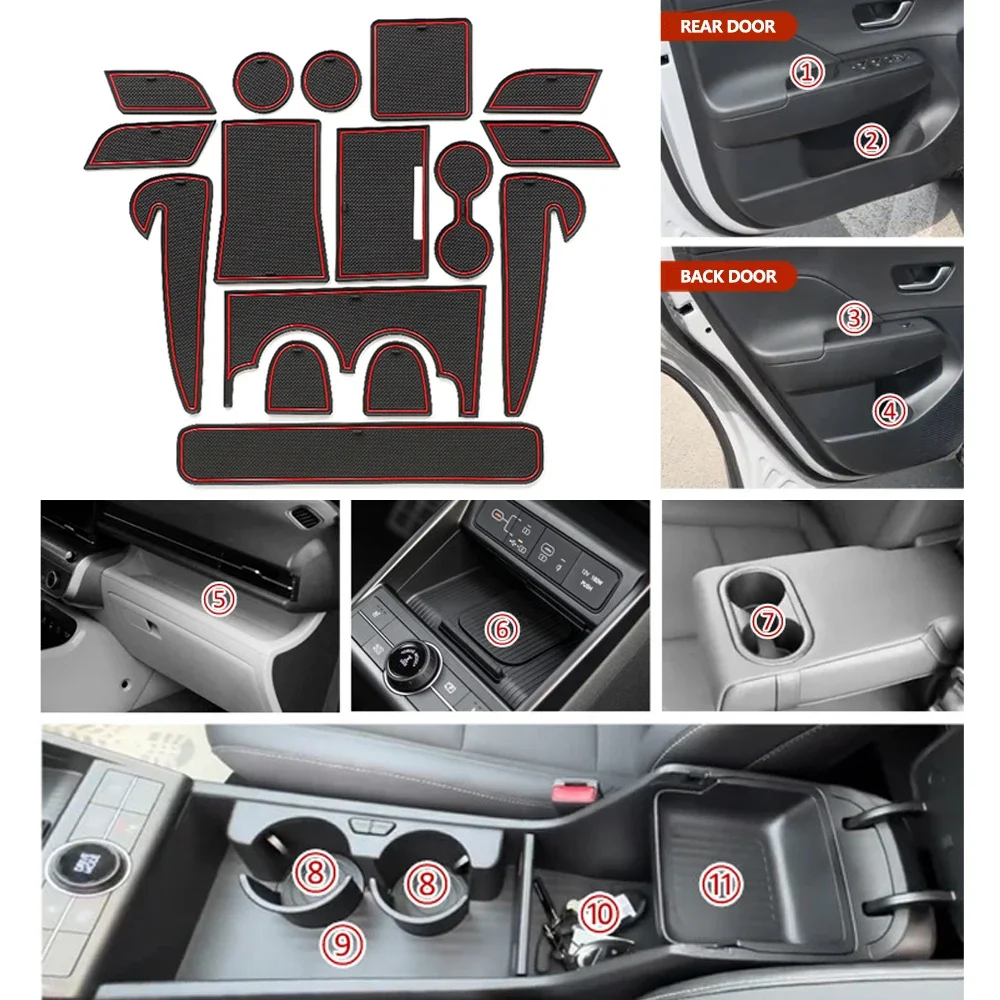 

16 шт. противоскользящая накладка на слот для Hyundai Kona SX2 Hybird PHEV 2024 2025, коврик для двери автомобиля, внутренняя отделка, аксессуары с левым рулем и правым рулем