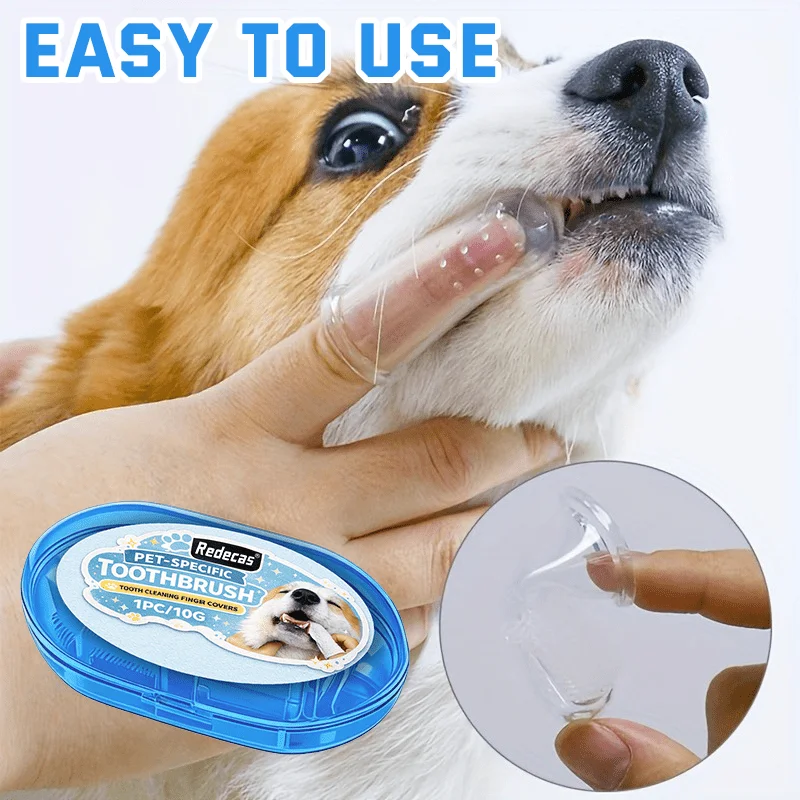 Pet Silicone Toothbrush Set for Dogs&Cats, finger‑sleeve design for deep oral cleaning, removes tartar & stains, freshens breath