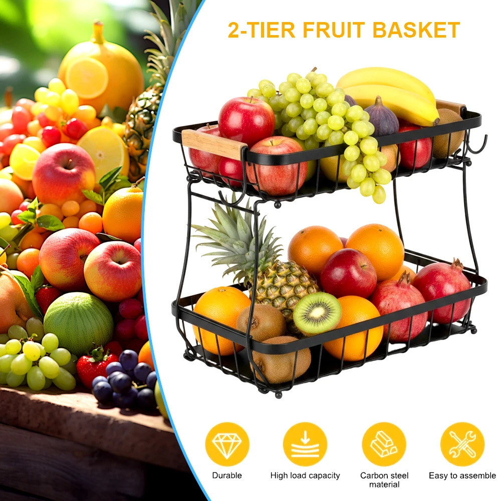2-stöckiger Obstkorb, Obstschale, Brotkorb, Gemüseregal, abnehmbarer Obsthalter für Obst, Gemüse, Snacks, Zuhause