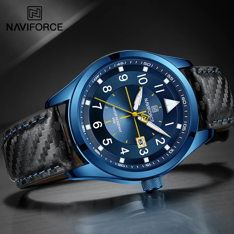 NAVIFORCE Brand Sports Men Watch Leather Strap Date Display Quartz Waterproof Wrist Watches Classic Male Clock Relogio Masculino