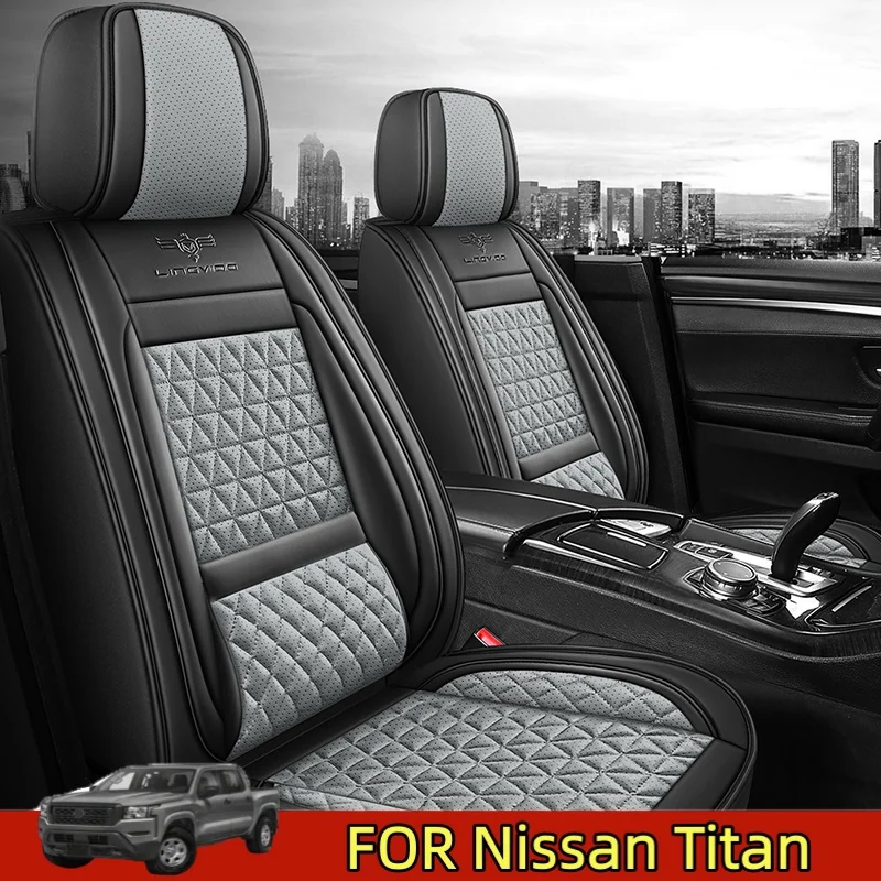 

FOR NISSAN TITAN CAR PASS Luxury Leather Air Mesh Seat Cover, Car Seat Cover Full Set Breathable Seat Covers for Cars Universal
