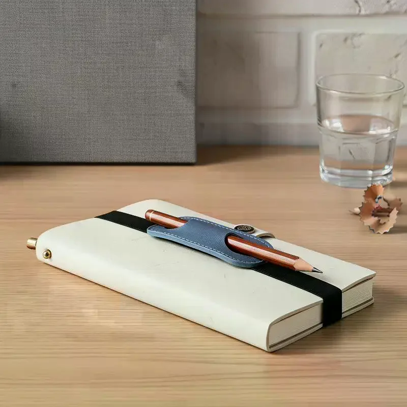 PU Leather Pen Holder: Elastic Band Creative Notebook Protector Sleeve Pen Clip Office School