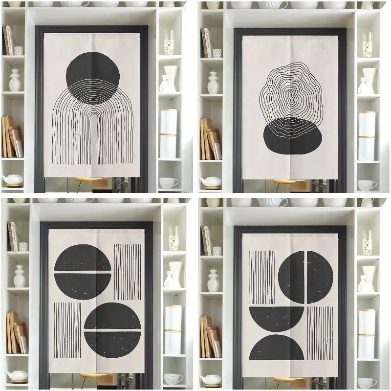 VIKAMA Minimalist Abstract Lines Geometric Half Door Curtains Bedroom Kitchen Entrances Modern Nordic Home Decor