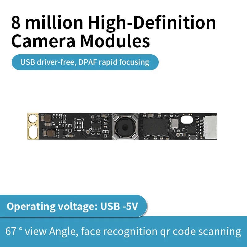 8mp-usbカメラモジュール、67-°-fov固定レンズ、5v低電力、顔認識とqrコードスキャンに対応