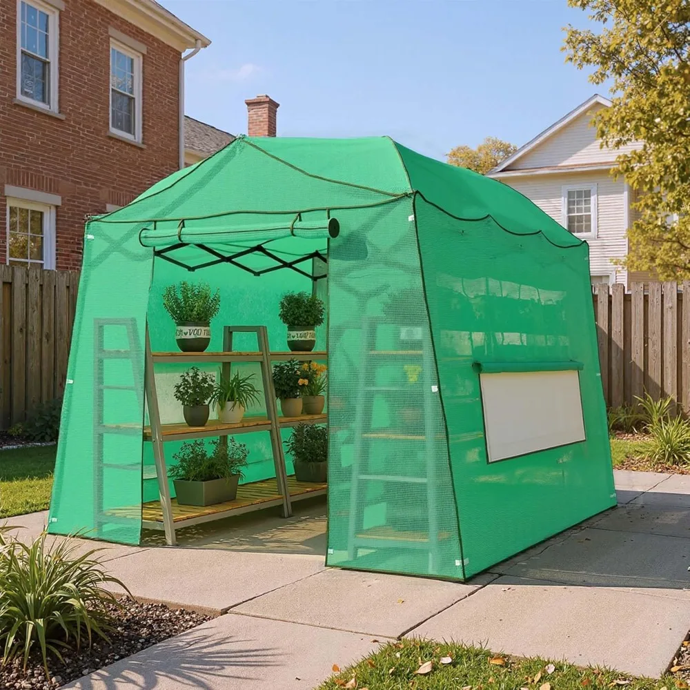 

11x 8.5 ft Portable Pop-up Walk-in Greenhouse,Portable Pop-up Green House 3 Adjustable Height Heavy Duty Plant Gardening Canopy