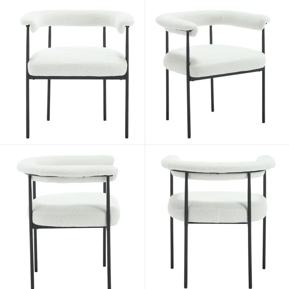 

Dining Chairs Set of 2, Upholstered Sherpa Side Chair Armchair with Barrel Backrest Black Metal Frame for Dining Room Living Ro