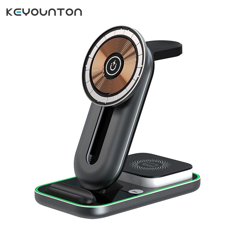 

Магнитная подставка для беспроводного зарядного устройства 4 в 1 для iPhone 12 13 14 Pro Max, зарядная станция для ламп Ambience для Airpods Pro3, часы 8 7 6 5 4