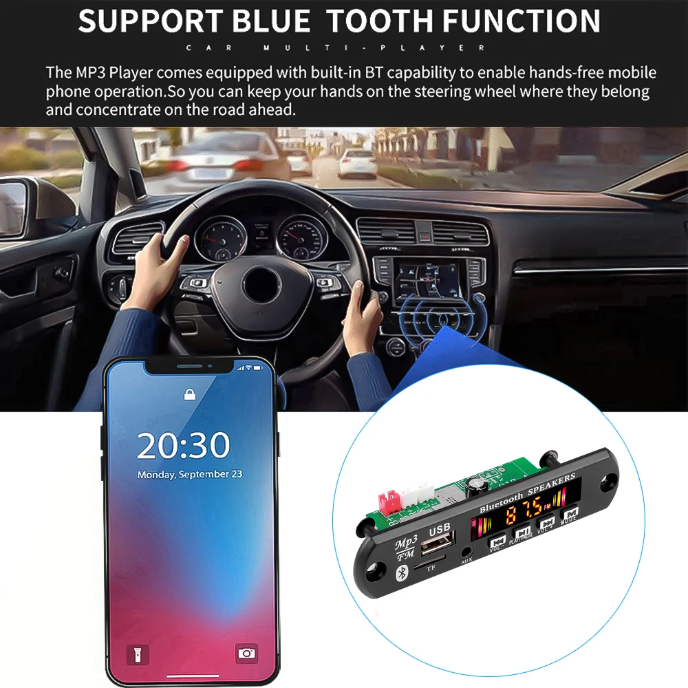 2*25W Stereo 12V 50W Amplifier Car FM Radio Module Stereo Bluetooth 5.0 MP3 Player Decoder Board Support TF USB AUX Recorders