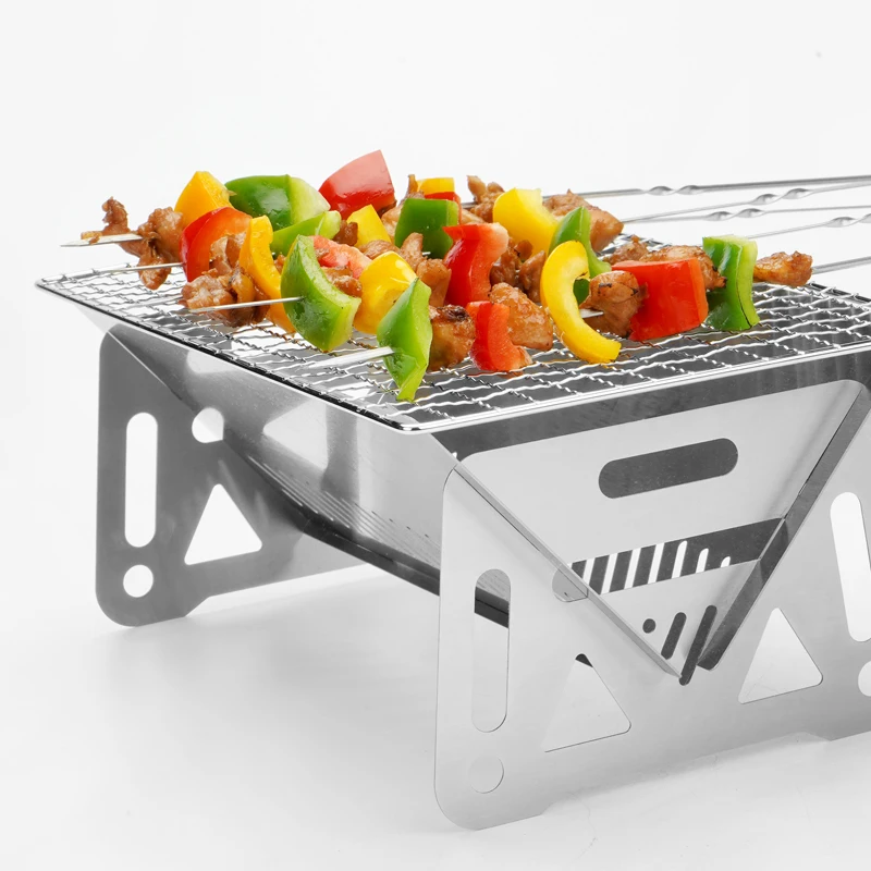 Parrilla de barbacoa plegable portátil de acero inoxidable, estufa de Camping para pícnic al aire libre, mochilero, viaje, diseño compacto