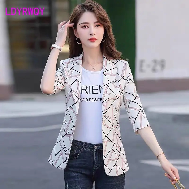 2022 New Women's Korean Checkered Suit Coat Women's Temperament Slim Fit Short Suit Top