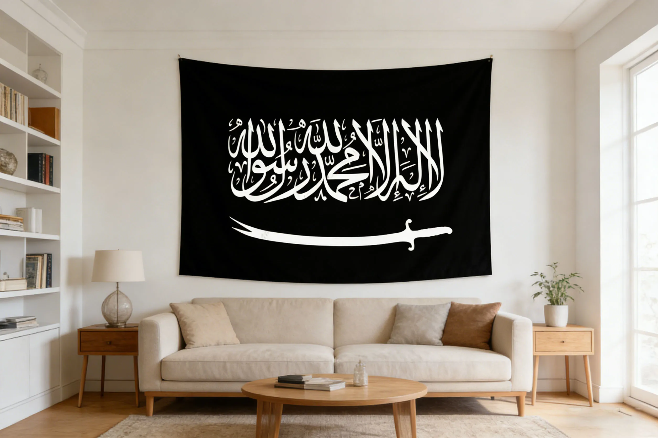 Wandteppich im Bohemian-Stil mit geheimnisvoller islamischer Kalligrafie – Ästhetische Wanddekoration mit arabischem Schriftmuster