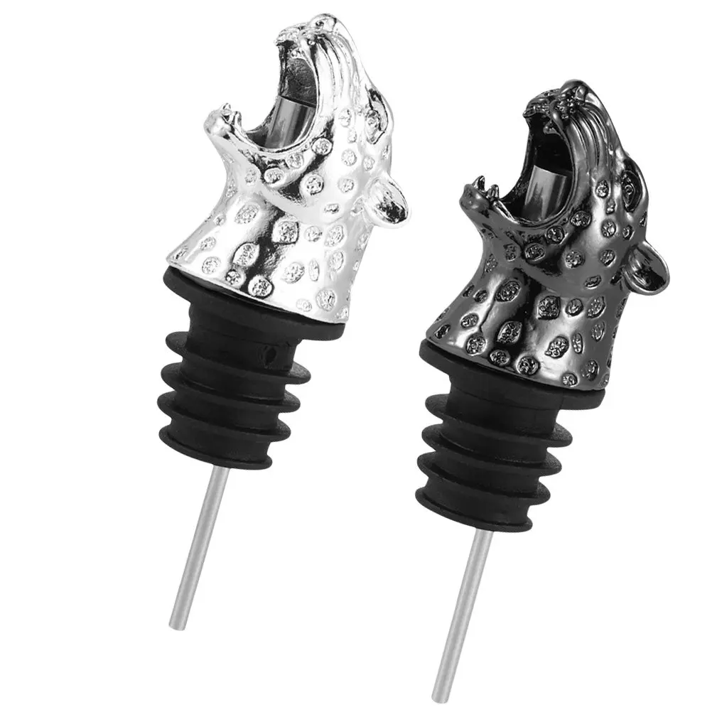 2Pcs Animal Shape Alloy Wine Pourer Leopard Head Liquor Pourer for Commercial Bars Restaurants Hotels Ktv Cafes Salad Dressing