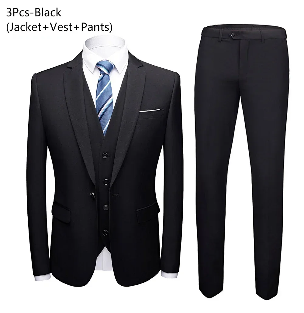 ZHUOLIN Men Suit 3-Piece Black 5
