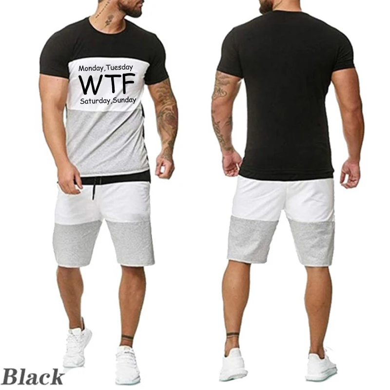 New Summer Fashion Men's Color Matching Short Sleeve Top Casual Sportswear Kappa Printed T-shirt+Shorts Two-piece Set