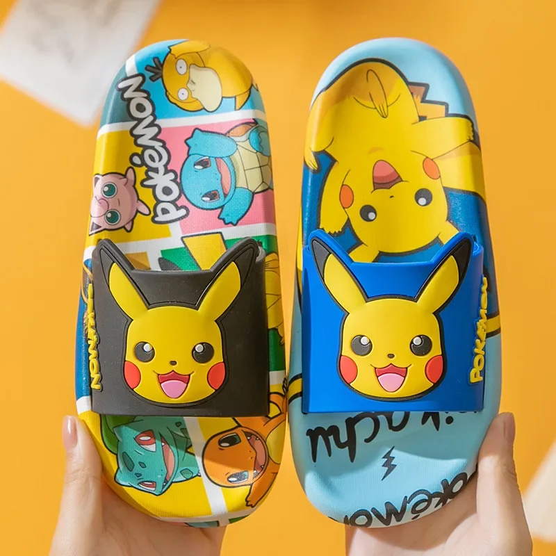 Pokemon Pikachu Sandals Slippers Summer Parent Child Home Slippers Non-slip Soft Sole Slippers Home Goods Child Holiday Gifts