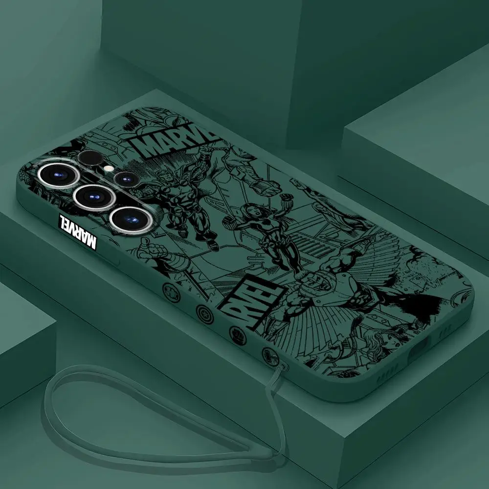 Marvel Logo Avengers Phone Case for Samsung Galaxy S24 Ultra S20 FE S22 Plus S23 Ultra 5G S21 Luxury Square Liquid Cover image 5