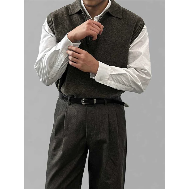 لون نقي Ne Svel محبوك سترة الرجال Sle ربيع الخريف الرجعية Busin الثقيلة السترة العصرية