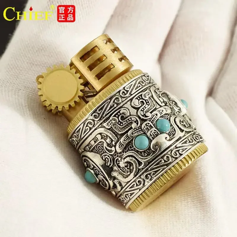 New Kerosene Lighter Collectible Silver Armor Chubby Portable Retro Creative Windproof Cigar Cigarette Accessories Men\'s Gift