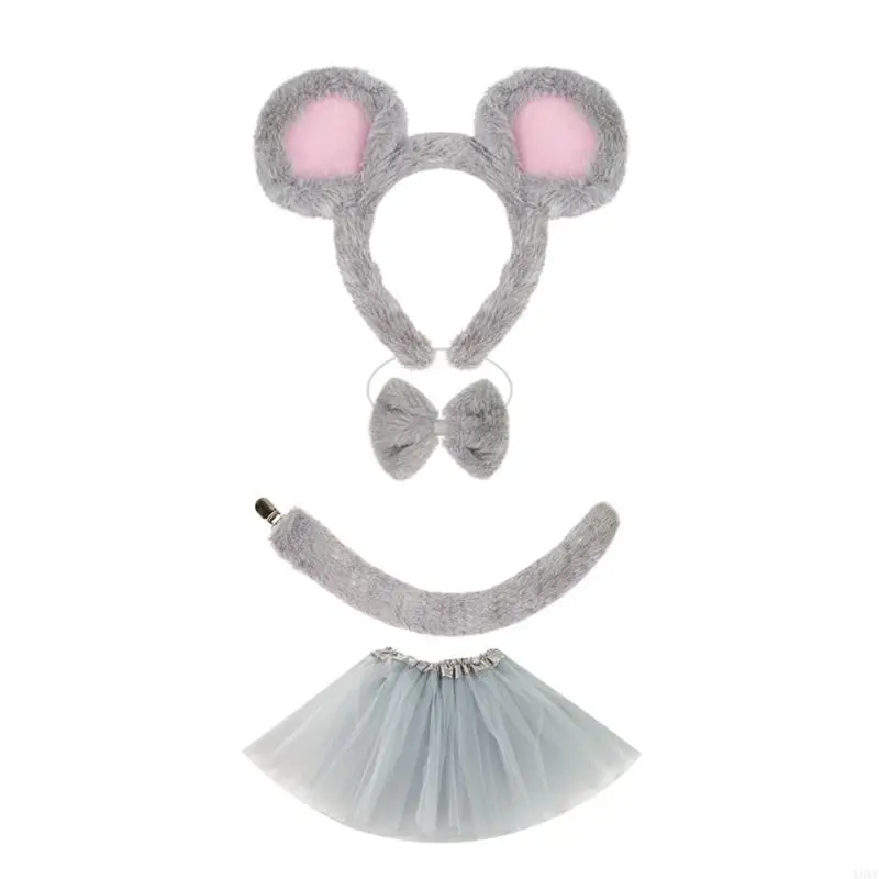 Y3ne 1/3/4pcs Maus Kostümzubehör Set Halloween Dressing Kostüm Maus Ohren Stirnband Schwanztutu für Kinder Mädchen