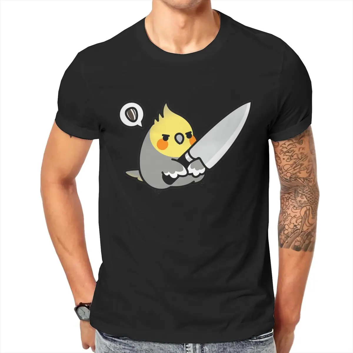 Men Chubby Cockatiel Knife T-Shirt Crewneck Cotton Style  Hipster Ofertas O Neck Graphic Tshirt