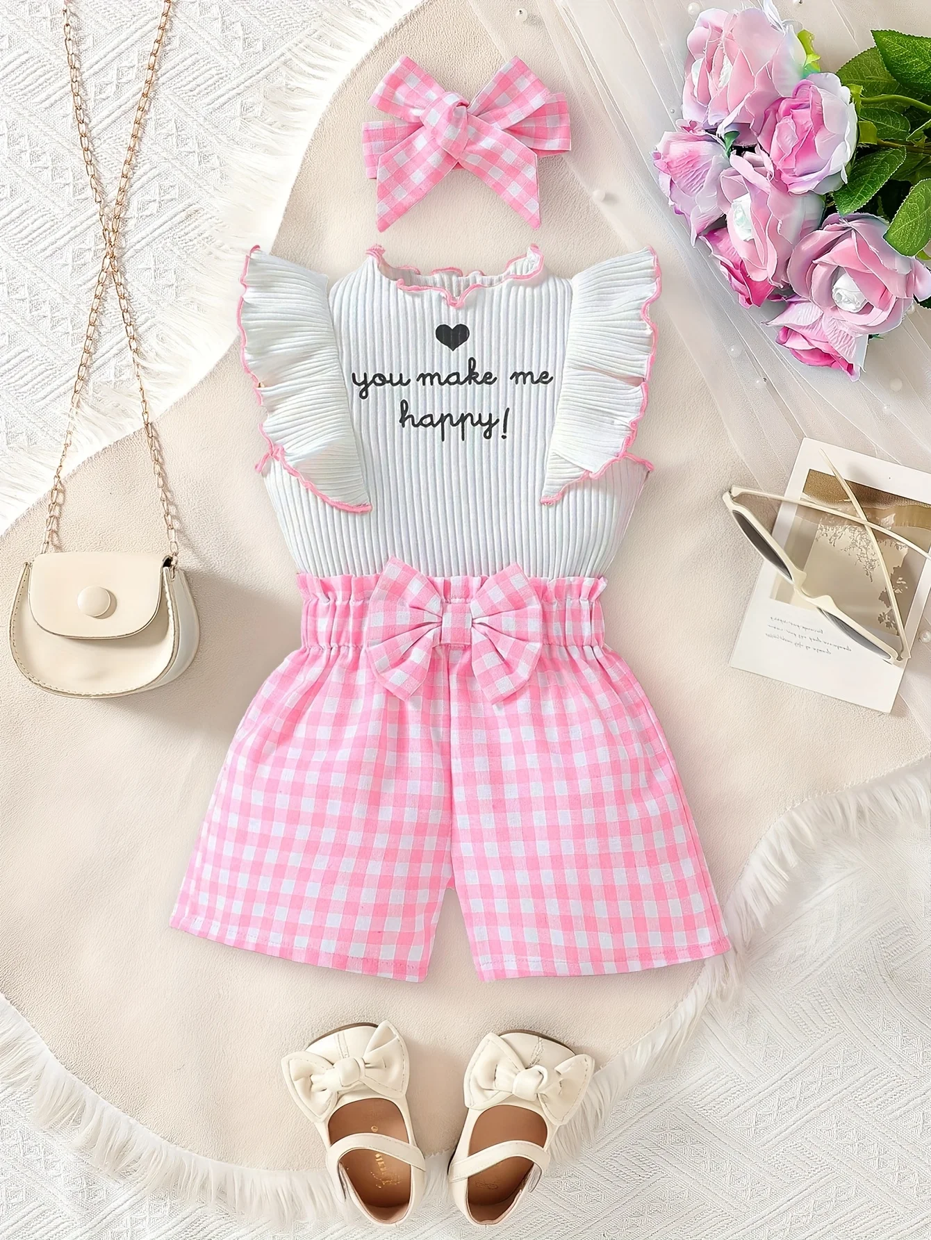 

Baby Girl Pink-White Gingham: Summer Sweet Outfit, Valentine's/Baby Girl Birthday Gift, Perfect for Outdoor Outings