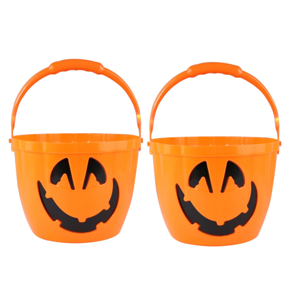 

2Pcs Glowing Pumpkin Bucket Orange Plastic Children Lantern Large Size Halloween Decoration Kitchen Bar Accessories