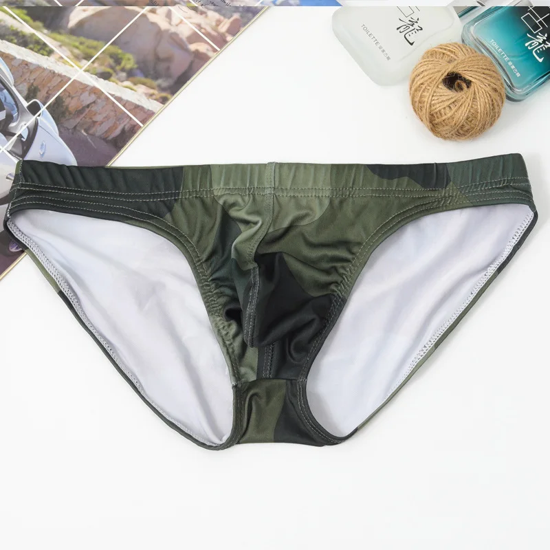 Teenagers Camouflage Ice Silk Underwear for Men U Convex Pouch Panties Gays Low Rise Bottom Teenagers Comfortable Underpants New