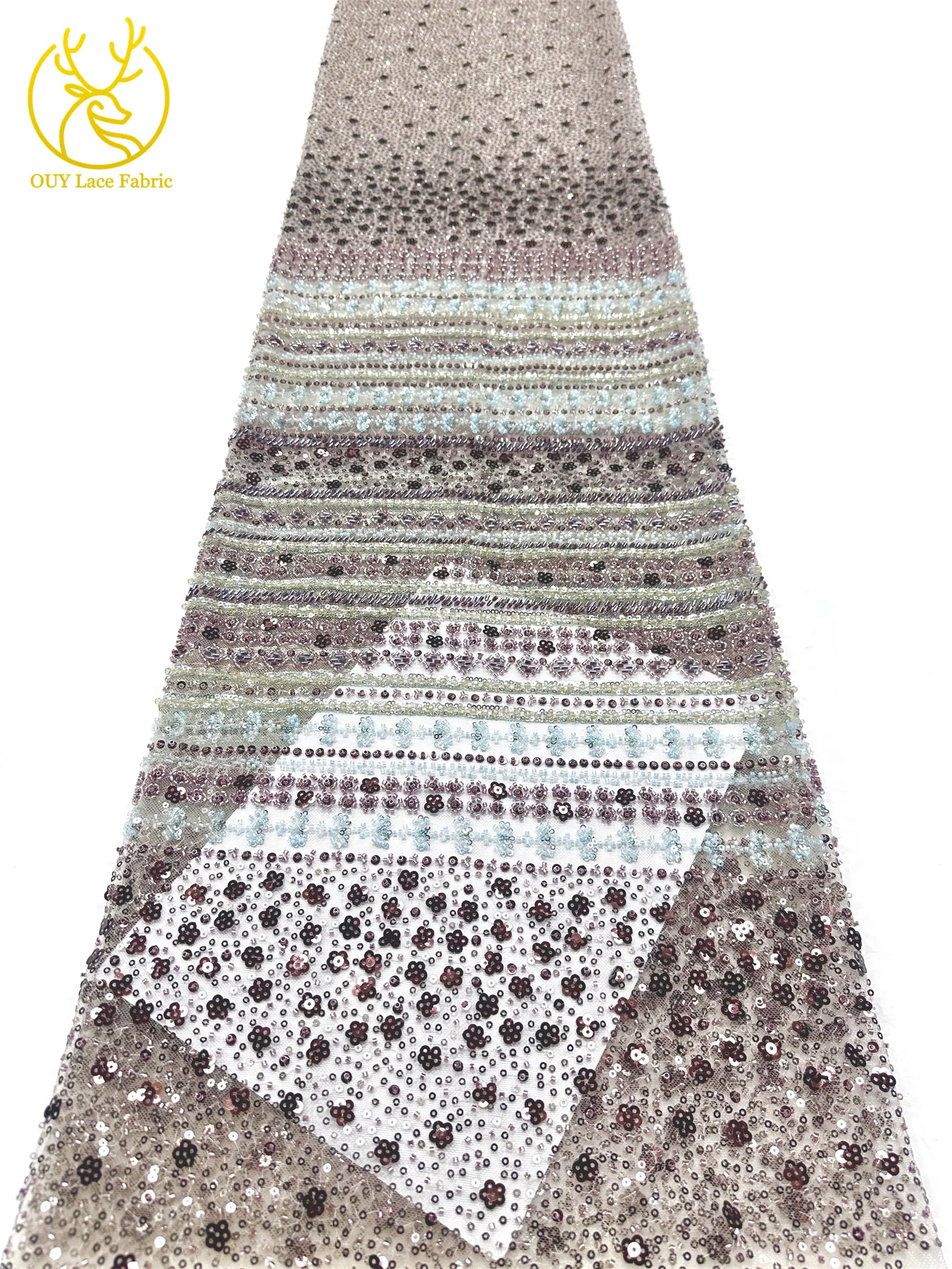 Französische nigerianische Luxus-Perlen-Mesh-Spitze in Weinrot, französische Pailletten-Stickerei-Spitze, afrikanischer Spitzenstoff für Abendkleider zum Nähen – Detail 16
